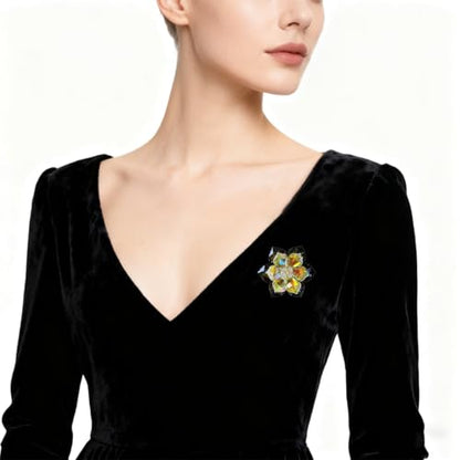 Crystal Flower Brooch Pin for Women Dress Suit Bag Hat Broochs Pins Christmas Brooch Pin Wedding Party Birthday Dance Jewelry Accessories - color: Black+Yellow Crystal Brooch Pin