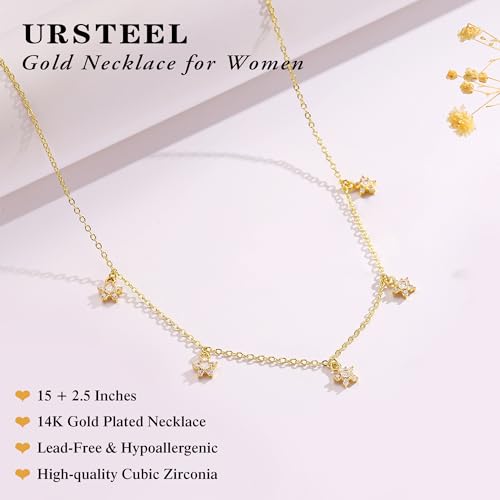Ursteel 14K-Gold-Plated Necklace for Women Girls, Cute Daisy Pearl Necklace for Girls Clover Butterfly Cubic Zirconia Flower Evil Eye Station Necklaces for Women Teen Girl Gifts - color: Flower Zircon
