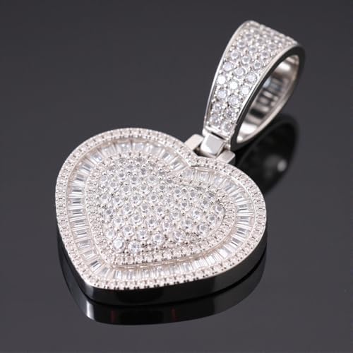 Lulu Mel Silver Heart Necklace 14K Gold Plated Heart Pendant Cubic Zirconia Necklace for Women Men, Iced Out Love Necklace Jewelry Gift Valentine's Day/Mother's Day/Christmas/Anniversary/Birthday Gift - color: Silver, style: Square Diamond Heart