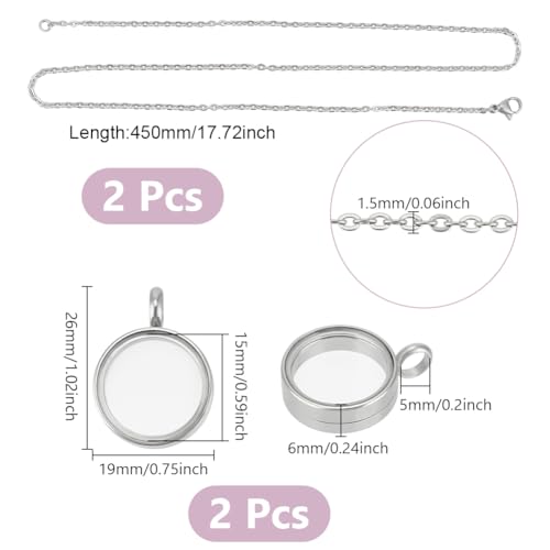 UNICRAFTALE Memory Locket Pendants with Necklace Stainless Steel Floating Locket Pendants Glass Photo Frame Pendant for Christmas Jewelry Making - color: Stainless Steel