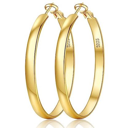 EXGOX 5mm Wide Gold Hoop Earrings for Women,Sterling Silver Hoop Earrings Large Silver Hoop Earrings Hypoallergenic Lightweight 14K Real Gold Plated Big Hoop Earrings for Women 30/40/50/60/70mm - color: Gold Color/60MM