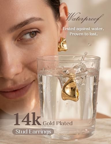 Chunky Gold Stud Earrings for Women Sterling Silver Earring Hypoallergenic | Non Tarnish 14K Gold Plated 925 Silver Posts for Sensitive Ears,Knot Statement Dangle Earrings Gold Jewelry Gifts Lightweight - color: gold plated-chunky