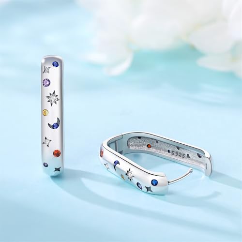 Floral Hoop Earrings 925 Sterling Silver with 14K Gold Plating – Lightweight CZ Flower Hoops | Hypoallergenic Jewelry for Women | Gift Box + Polishing Cloth - color: A-25mm Stars and Moon earrings