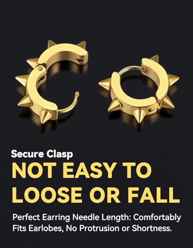 ChainsHouse Stud Earrings for Men Women,316L Stainless Steel/14K Gold/Black Plated Metal, Punk Hypoallergenic Surgical Huggie Hoop Earrings Mens Jewelry Piercing Hoop Earrings - style: D: Gold-Spike(1 Pair)