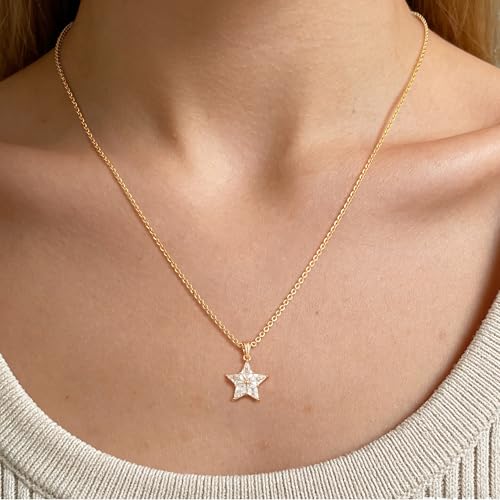 WEARON Gold Necklace for Women Gold Star Necklace 14K Gold Plated CZ Necklace Dainty Choker Charm Necklaces Hypoallergenic Trendy Jewelry for Women Gift - color: Star CZ