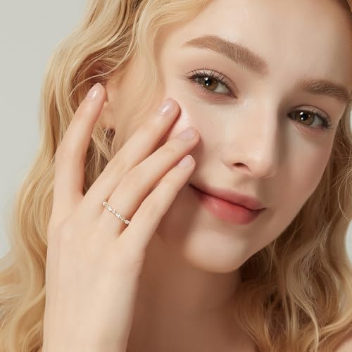 SHINYSO 14K Gold Plated Wedding Band for Women Thin Stacking Ring Half Cubic Zirconia Eternity Engagement Ring Size 4-10 - color: gold