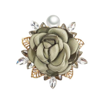 Elegant Rose Flower Brooch Pin for Women Men Wedding Party Gentleman's Essentials Handmade Imitation Crystal Pearl Fabric Flower Lapel Pin Dress Suit Accessories Boutonniere Ideas Gift - color: Green