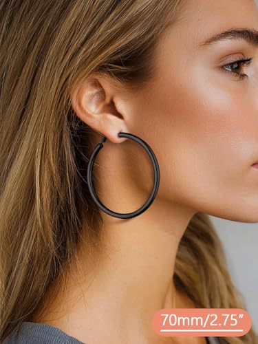 FaithHeart Silver/Black/Gold Stainless Steel Chunky Hoop Earrings for Women | Hypoallergenic Lightweight Hoop Earrings, Trendy Statement Thick Hoop, 20/30/40/50/60/70/80mm - color: Black, size: 70mm