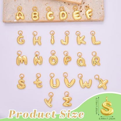 A-Z Bubble Letter Charms 18K Gold Filled Charms for Jewelry Making Gold Initial Alphabet Charms Pendants for Women Men Necklace Choker Bracelet Making - color: Letter S