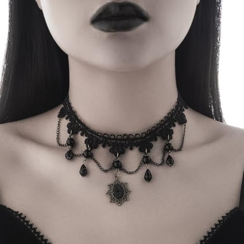 Todenb Gothic Choker Witch Necklace for Women Lace Vampire Collar Necklace Y2K Goth Black Zirconia Pendant Necklaces Halloween Dark Bridal Vampire Witch Party Jewelry Accessories - style: Style-B