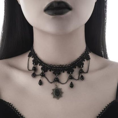 Todenb Gothic Choker Witch Necklace for Women Lace Vampire Collar Necklace Y2K Goth Black Zirconia Pendant Necklaces Halloween Dark Bridal Vampire Witch Party Jewelry Accessories - style: Style-B