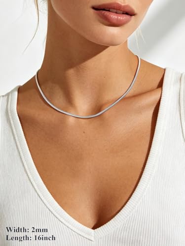 U7 Snake Necklace for Women 14K Gold Plated/Silver/Rose Gold/Black Chain Necklace Hypoallergenic, Stainless Steel Tiny Snake Chain Necklace 1/1.2/1.5/2MM, 14-30" Adjustable Minimalist Gift - color: m.Silver-2mm