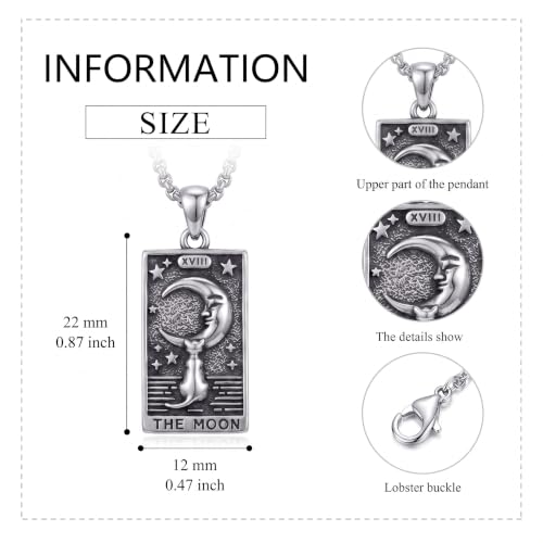 YAFEINI Cat Tarot Necklace 925 Sterling Silver Cat Tarot Pendant Necklace Jewelry Gifts for Women - style: Moon Tarot