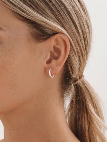 925 Sterling Silver Huggie Hoop Earrings, Small Silver Hoop Earrings for Women Hypoallergenic Huggie Lightweight Small Hoops Earring Cartilage Sleeper Earrings 6/8/10/12/14/16/18/20mm - color: Silver, size: 10MM