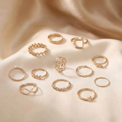 42-Piece Gold Tone Stackable Ring Set for Women, Boho Minimalist Stacking Rings with Crystal & Heart Accents, Adjustable Open Band Jewelry for Daily Wear - style: TZJ-003352-01