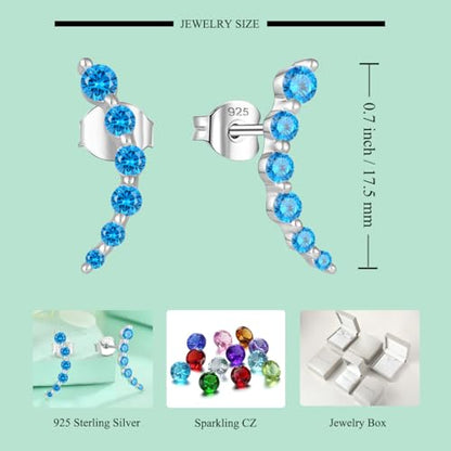 Starchenie 925 Sterling Silver Climber Earring Ear Crawler Stud Earrings for Women - color: Aquamarine
