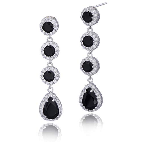 Women's Cubic Zirconia Bridal Earrings - Elegant Long Wedding Party Prom Earring for Bride Bridesmaids Crystal CZ Rhinestone Chandelier Statement Dangle Drop Earrings for girls - color: Black-silver
