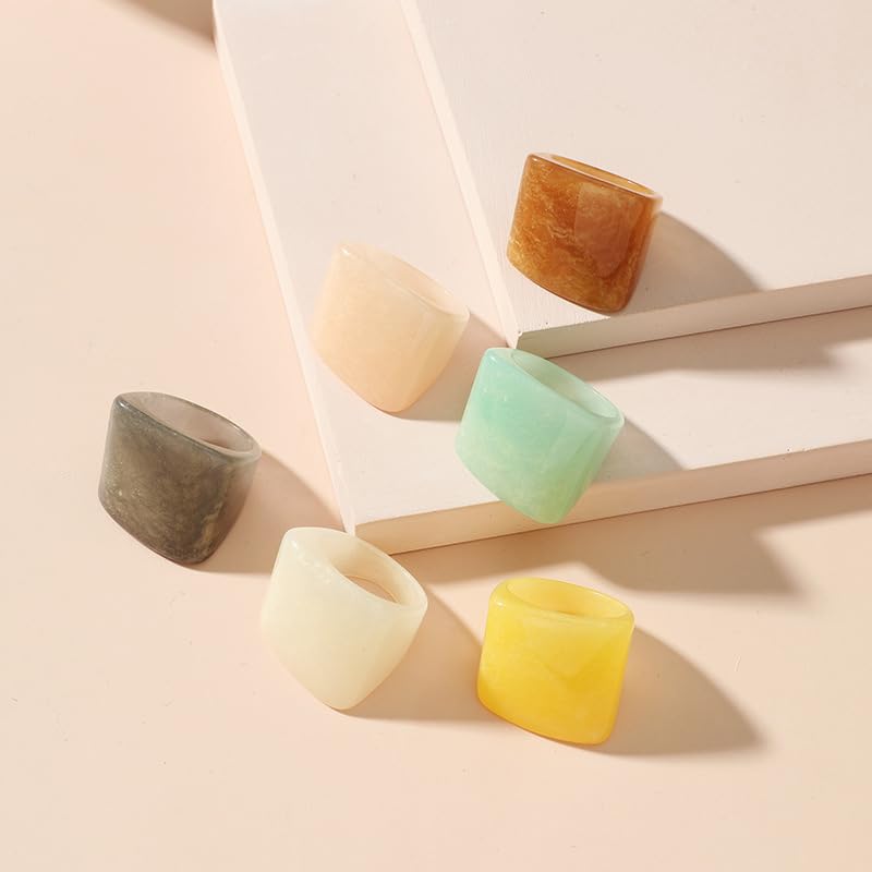 Resin Chunky Rings for Women Multicolor Acrylic Plastic Rings Set Cute Trendy Aesthetic Y2k Statement Rings Thick Dome Heart Knuckle Finger Jewelry - color: 6PCS Dome