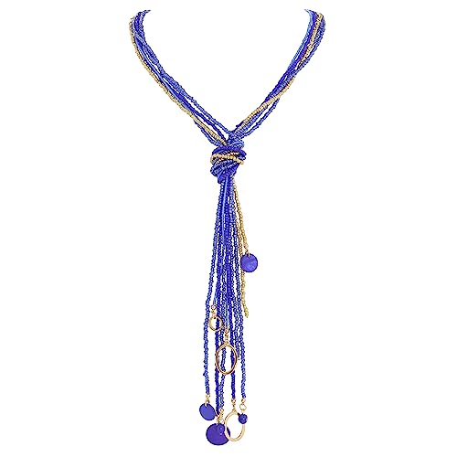 Coiris Long Seed Beaded Multi Strand Necklace,10 Multiple Statement Long Bib Necklace with Tie Knot for Women and Girls Jewelry - color: Royal Blue