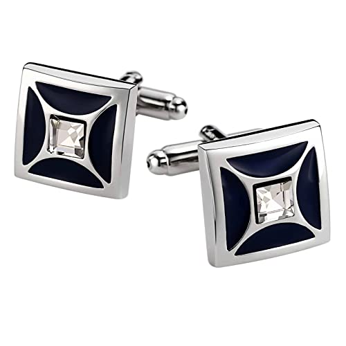 Shirts Cufflinks for Men,Men Dress Shirts with Cuff Links Square Cubic Zirconia White Mens Stainless Steel Cufflinks Blue/Purple - color: Blue