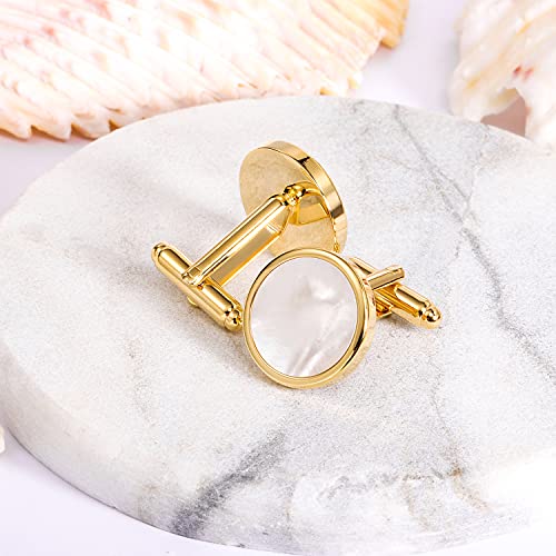 HAWSON Fashion Mother-of-Pearl Tuxedo Shirt Button and Cufflink Set, Specially Designed for Wedding Business - color: Gold Tone-Mother of Pearl