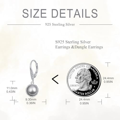 925 Sterling Silver 8mm Pearl Dangle Drop Earrings Moonstone Larimar Opal Rose Quartz Black Pearl Leverback Earrings for Women Christmas Gifts for Her - style: Black Pearl Earrings A