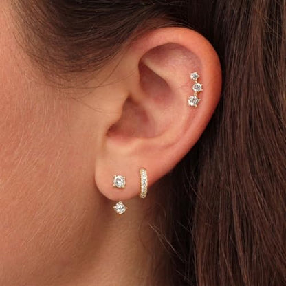 BG&WLing 3 Pairs Earring Set with Huggie Hoops Jacket Crawler Stud | Hypoallergenic, Cubic Zirconia, Huggie Hoops, Ear Climber Design, Earrings Jacket, Multi-Pierce Stack, Women's Jewelry - color: Gold