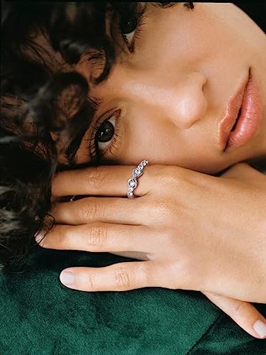 Bestyle Simple S925 Sterling Silver Infinity Rings Cubic Zirconia Rings, Nice Cute BFF Friendship Rings, Dainty Eternity Promise Wedding Bands Perfect Every Day Ring, Size 4-12, Words Engavable - color: 01. Infinity with White Created Diamond