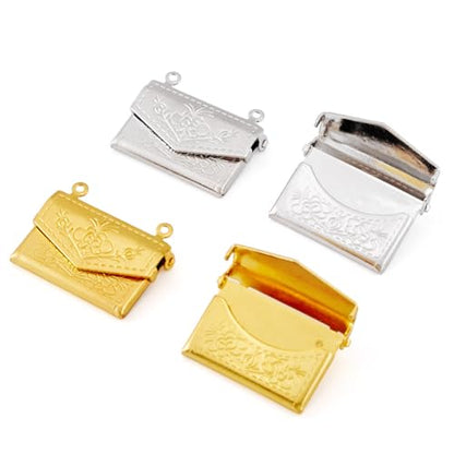 KISSITTY Brass Locket Pendants Brass Photo Frame Charms Memory Photo Charms for DIY Neklace - color: Golden & Platinum # Handbag Shape
