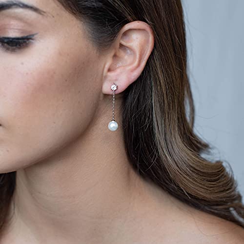 PAVOI 14K Gold Plated 925 Sterling Silver Posts Pearl Dangle Drop Earrings | Bridal Pearl Earrings for Women - style: Single Pearl