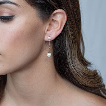 PAVOI 14K Gold Plated 925 Sterling Silver Posts Pearl Dangle Drop Earrings | Bridal Pearl Earrings for Women - style: Single Pearl