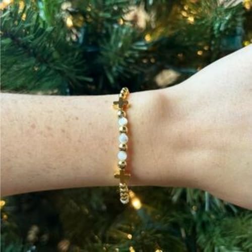 14K Gold Plated Beaded Bracelets Stack Set for Women,Stretch Boho Ball Jewelry Friendship Trendy - color: Black