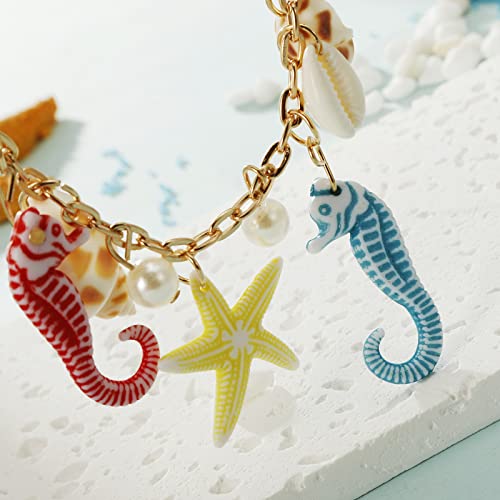 RUOFFETA Shell Starfish Necklace Bracelet Conch Statement Chunky Necklace Mermaid Costume Jewelry Beach Jewelry for Women - style: Necklace & Earrings