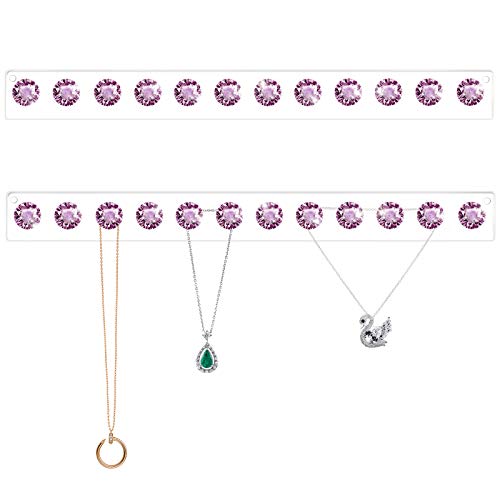 Necklace Holder Wall Mounted Necklace Hanger Hanging Necklace Organizer | Acrylic Jewelry Hanger with 12 Hooks, Jewelry Hooks for Necklaces/Bracelets, Jewelry Wall Organizer - color: Purple – 2Pack