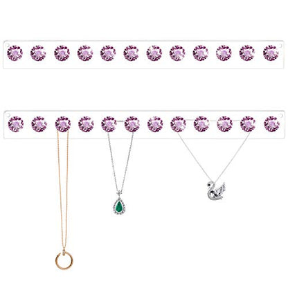 Necklace Holder Wall Mounted Necklace Hanger Hanging Necklace Organizer | Acrylic Jewelry Hanger with 12 Hooks, Jewelry Hooks for Necklaces/Bracelets, Jewelry Wall Organizer - color: Purple – 2Pack