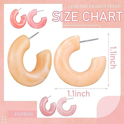 Ecally 12 Pairs Acrylic Resin Hoop Earrings Set Multiple Colors Resin Hoops Summer Lightweight Marble Earrings for Women Party Gifts Jewelry