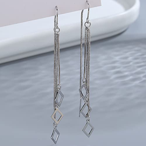 925 Sterling Silver Dangle Earrings with Charms Heart, Water drop, Moon, Star Long Drop Earring for Women Jewelry Gifts Hypoallergenic - color: geometry