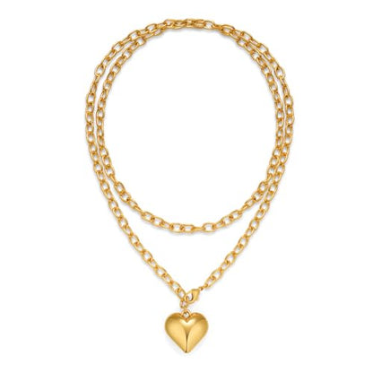 CLASSYZINT Gold Heart Pendant Necklace for Women Puffy Heart Necklace Beads Chain Necklace Statement Necklace Trendy Jewelry - style: XL22342A