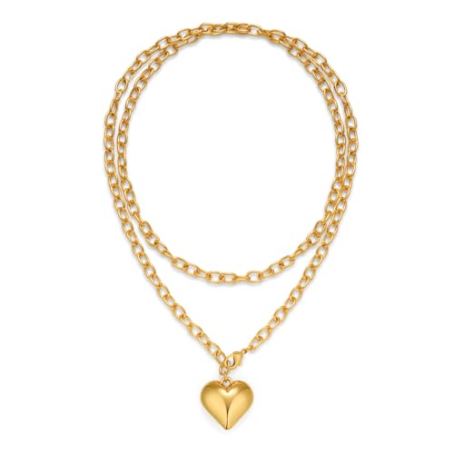 CLASSYZINT Gold Heart Pendant Necklace for Women Puffy Heart Necklace Beads Chain Necklace Statement Necklace Trendy Jewelry - style: XL22342A