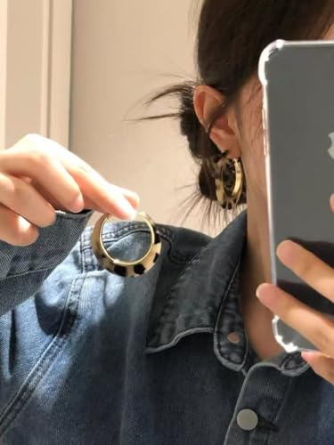 Vintage Leopard Print Large Round Hoop Earrings for Women Sterling Silver Post Exaggerated Geometric Dangle Drop Statement Resin Circle Huggie Birthday Valentines Boho Fashion Jewelry Gifts for Her