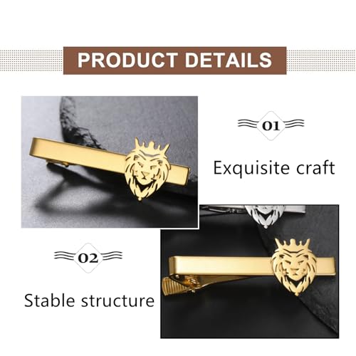 1 Pcs Tie Pin Exquisite Stainless Steel Lion King Crown Gold Tie Clip for Men Accessories, Banquets, Business, Weddings and Other Formal Occasions