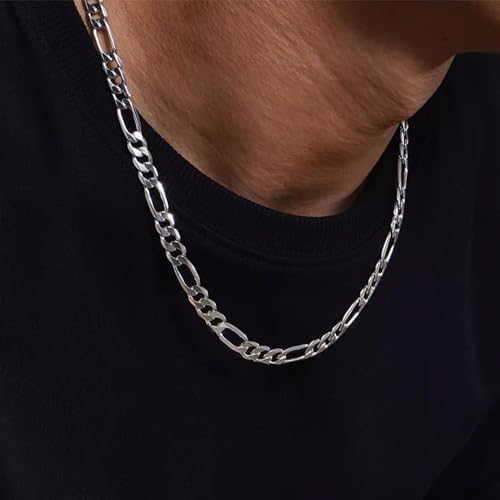 925 Sterling Silver Figaro Chain Necklace for Women and Men, 4mm Hypoallergenic Nickel-Free Silver Necklace Chain, Lobster Clasp Mens Chains Durable Waterproof Gift Ready Jewelry - size: 18 IN