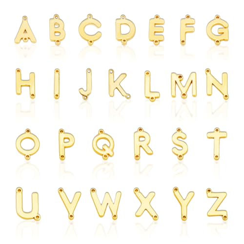 26Pcs 18K Gold Filled A-Z Alphabet Letters Charms for Jewelry Making, Initial A-Z Alphabet Charm Pendant Beads, Slide Glitter Pendants for Women DIY Bracelet Necklace Earrings Choker Making - color: Style B