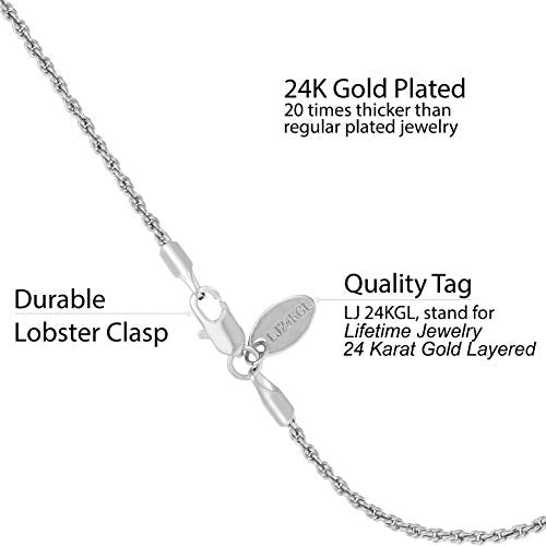 LIFETIME JEWELRY 1mm Rope Chain Bracelet for Women Men Teen 24k Real Gold Plated - color: White Gold, size: 8 inches