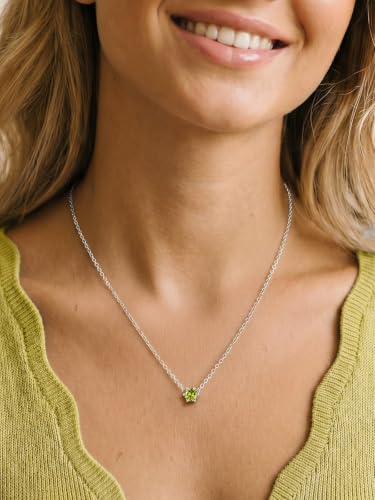Silvora Heart/Round Birthstone Necklace for Women, Sparkling Crystal Pendant, Dainty Birth Month Jewelry, Adjustable 16"+2" Chain - color: Silver, style: August Round