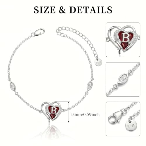 Initial Bracelet for Women 925 Sterling Silver Heart Angel Wings Initial Bracelet Anniversary Birthday Mothers Day Jewelry for Mom Her Wife - color: B
