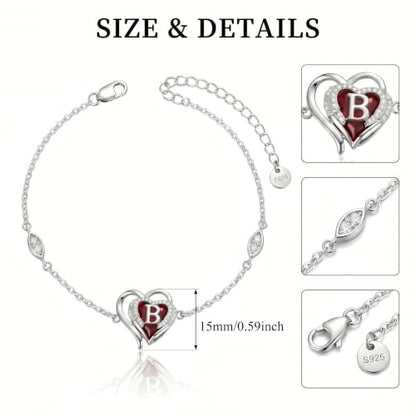 Initial Bracelet for Women 925 Sterling Silver Heart Angel Wings Initial Bracelet Anniversary Birthday Mothers Day Jewelry for Mom Her Wife - color: B