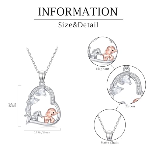 Heart Animal Necklace 925 Sterling Silver Cute Animal Pendant Jewelry Birthday Gifts for Women Girlfriend Mom Animal Lovers - style: Elephant