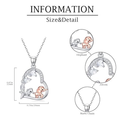 Heart Animal Necklace 925 Sterling Silver Cute Animal Pendant Jewelry Birthday Gifts for Women Girlfriend Mom Animal Lovers - style: Elephant
