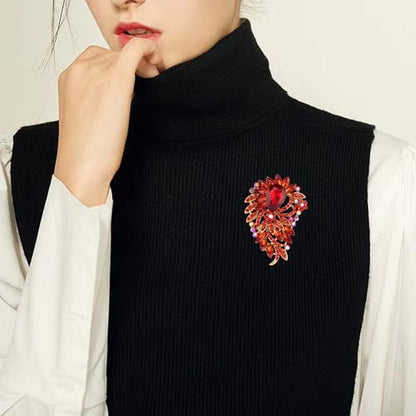 SELOVO Big Large Flower Statement Brooches Pins Scarf Decoration Gold Tone - color: red